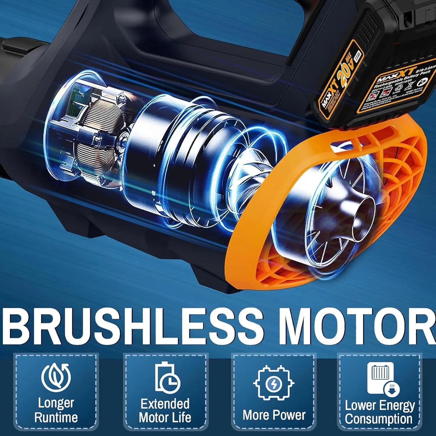 MAXXT 20V Cordless Brushless Motor Leaf Blower - 360CFM, 200MPH Max Speed, 3-Speed Adjustable, 2.0Ah Battery, 30-Minute Runtime, Portable Handheld Electric Tool for Garden, Outdoor Surfaces Cleaning Power Tool Heavy Duty