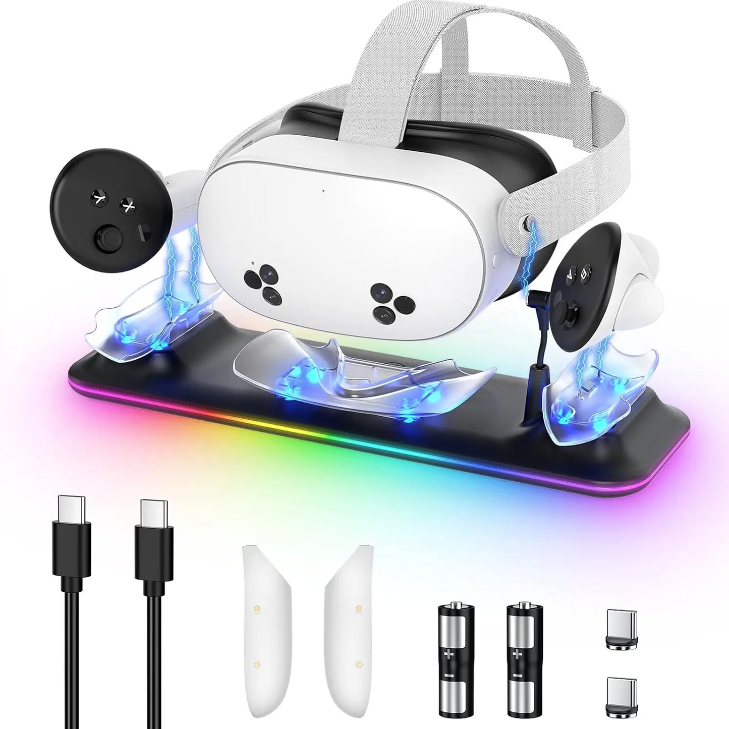 Charging for Mate Quest 3/3S, Magnetic Charging Station for Quest 3 VR Headset & Controllers, VR Accessories, VR Devices Accessory, Includes 2 Rechargeable Batteries