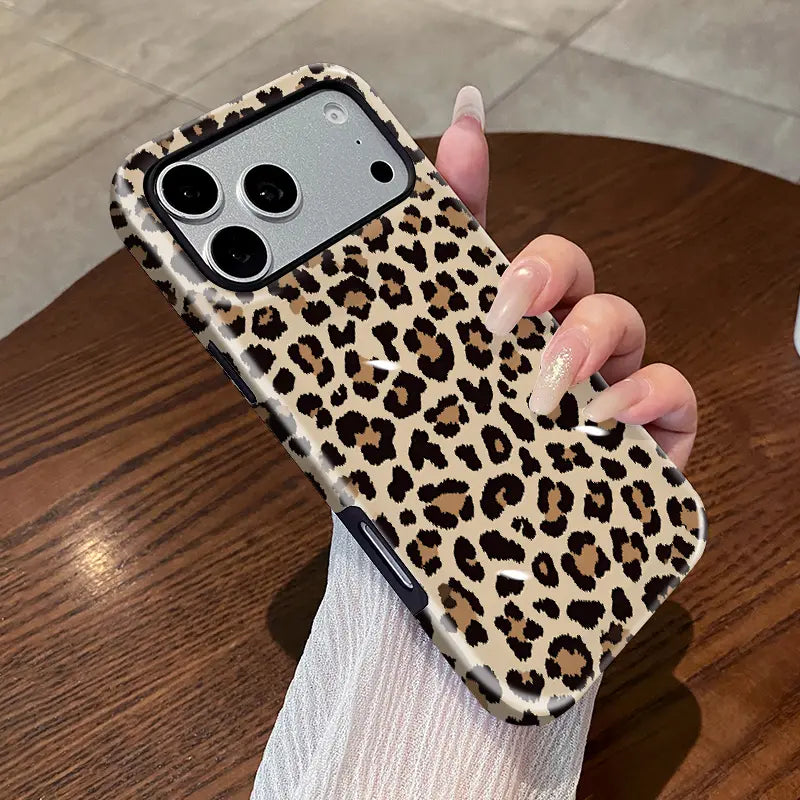 2-In-1 Anti-Scratch Silicone Phone Case for Iphone 17/16/15/14/13/12/11 Pro Max plus Air E, Neutral Leopard Print Glossy TPU Cover with Shock-Absorbing Bumper, Ios-Fitting Protection Accessory for Iphone Series, Accessories, Shockproof