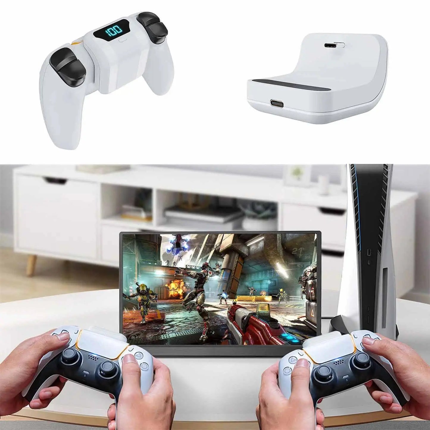 Dual Charge Station for PS5 Video Game Controllers, 1800Mah Battery-Powered Rechargeable Battery, Durable Back Clip, Hassle-Free Storage, Extended Gaming Devices, Essential Gaming Accessory, Controller Charge Station, Gaming Accessories