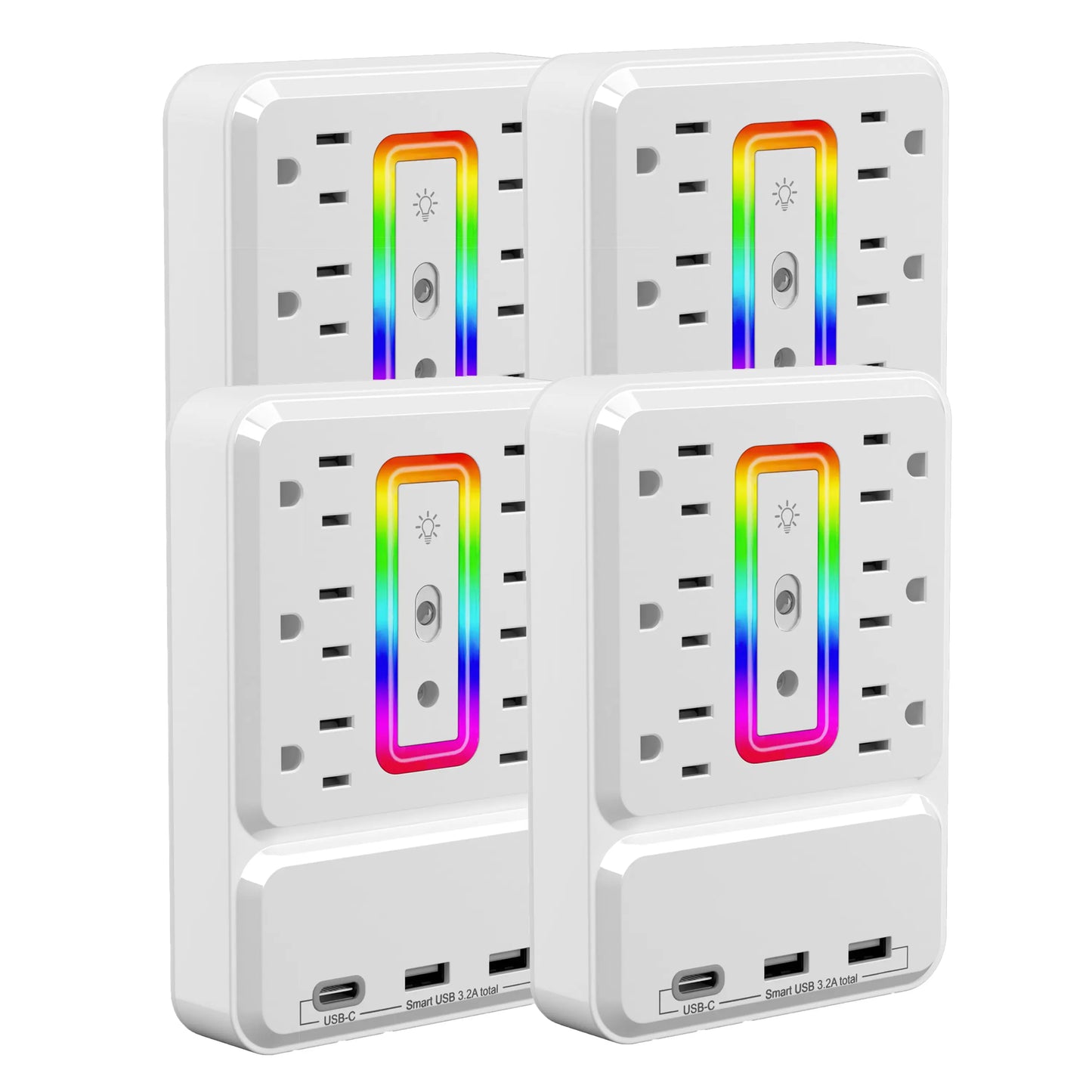 Outlet Extender with USB C, Multi Outlet Surge Protector with Nightlight, 6 Outlet Wall Plug with USB (3 USB a & 1 USB C), Wall Mount Multiple Plug Outlet Power Strip for Home, Dorm, Office
