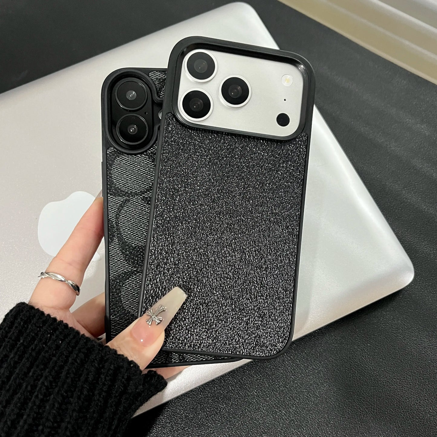 Patterned Leather Iphone Case - Phone Accessories for Iphone 13-17 Series (13,14,15 Pro Max,16 Plus,17 Pro Max Included) - High-End Unisex Accessory with Raised Bezels Enhanced Protection, Festive Gift Pick