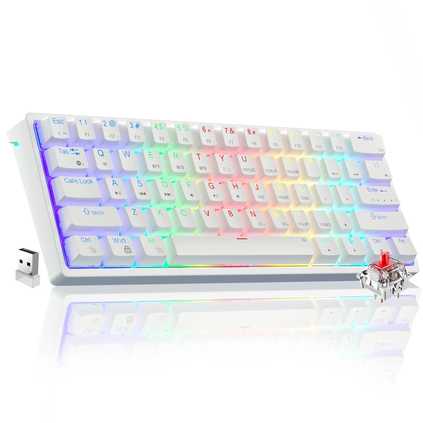 Solakaka SK961 Tri-Mode Wireless Mechanical Keyboard, 60% Compact RGB Gaming Keyboard with Bluetooth 2.4G USB-C, Affordable Programmable Keyboard for Gaming Office