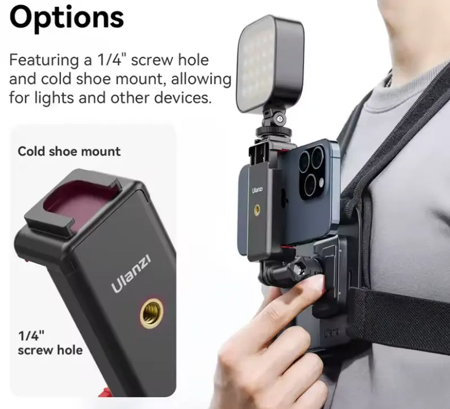 Adjustable Chest Mount Strap for Camera Phones - Secure Action Camera Holder with Clips