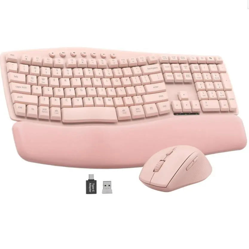 Wireless Keyboard and Mouse Combo, SABLUTE MA41 30Db Quiet Ergonomic Wave Keyboard Set with Soft Leather Palm Rest, Dual-System Switch for Windows/Mac, Ideal for Business Teams Home Office,Back to School,Back to School Haul