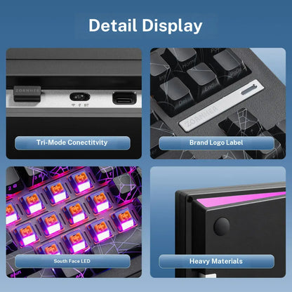 ZORNHER ZH870 80% BT5.0 Wireless Mechanical Creamy Keyboard, Hot Swappable Linear Switches, RGB Lighting, 2.4Ghz/Usb C Connectivity, Spider Web IMD PC Keycaps, Keyboards for Gaming, Gaming PC Accessories Color Backlight Keyboard Computer Game Hardware Tik
