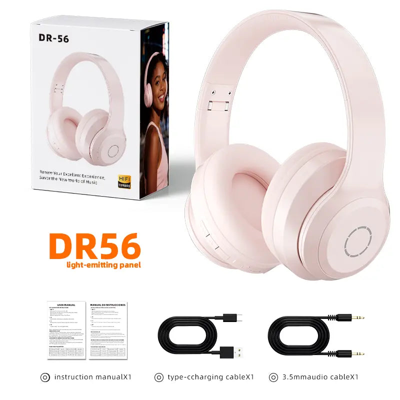 Over-Ear Wireless Bluetooth Headphones LED Light up Hybrid Noise Reduction Hi-Res Audio Deep Bass Hi-Fi Stereo 100H Long Playtime Foldable Lightweight Headset Soft Comfort Earpads Built-In Mic Compatible Ios/Android/Pc for Office Travel Gym Outdoor Black