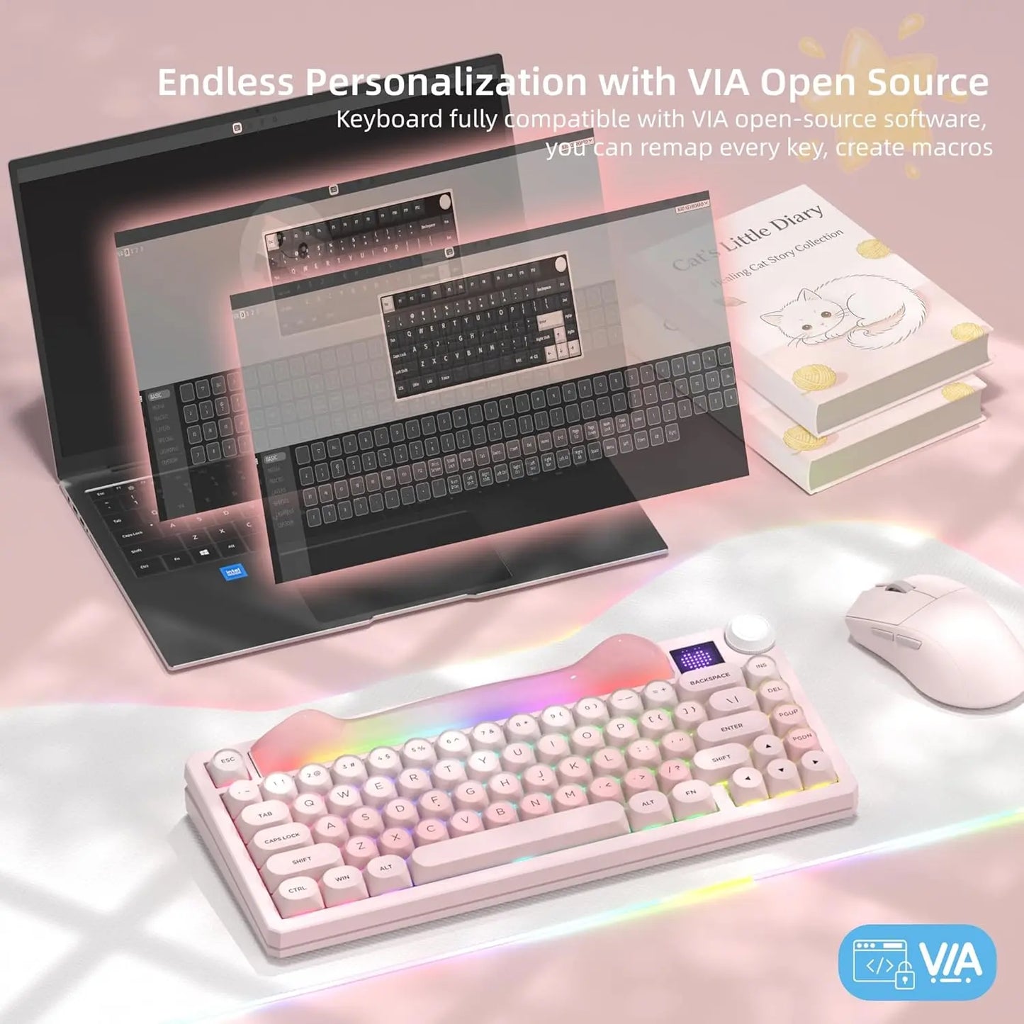 Womier K80 75% Mechanical Keyboard with Screen and Knob, Retro Creamy Wireless Bluetooth Gaming Keyboard Custom Clear Anime Light Box, Rgb/Hot Swappable/Pbt Keycaps, via Programmable for Mac/Pc