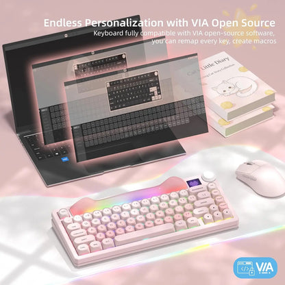 Womier K80 75% Mechanical Keyboard with Screen and Knob, Retro Creamy Wireless Bluetooth Gaming Keyboard Custom Clear Anime Light Box, Rgb/Hot Swappable/Pbt Keycaps, via Programmable for Mac/Pc