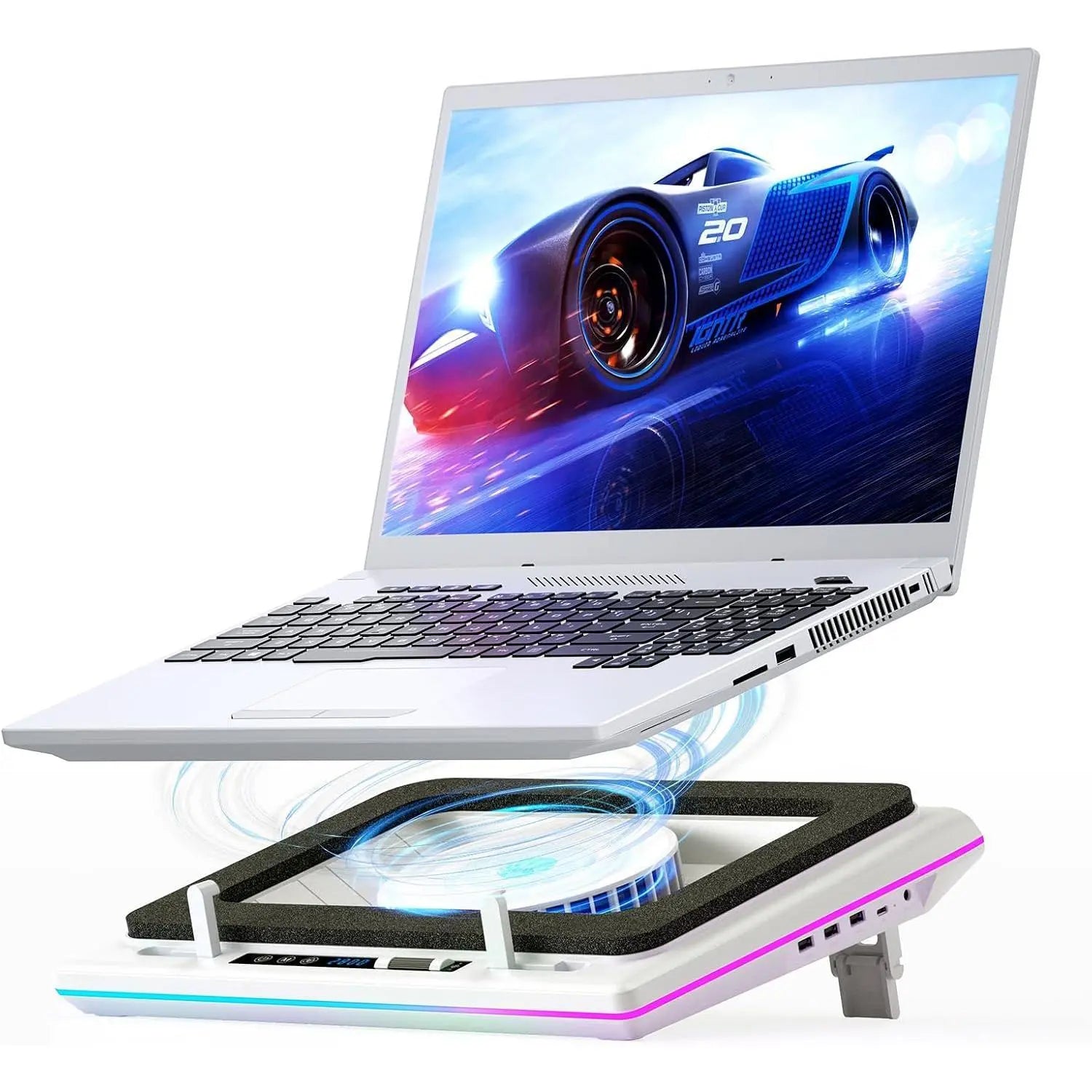 Dealsforyoudays Llano V12 Ultra Laptop Cooling Pad with Smart Software Control, RGB Gaming Laptop Fan Cooler Stand, 5.5" Turbo Fan, Adjustable Speed, 3*USB 3.0 Ports, 3 Height Stands, for 15.6"-21" Laptops Tiktokshopbacktoschool
