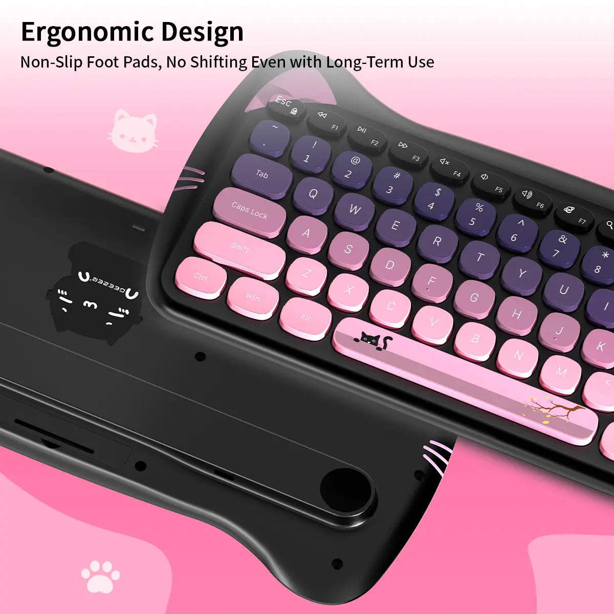 Mofii Adorable Cat-Themed Wireless Keyboard and Mouse Set - Ergonomic Design, Ambidextrous, US QWERTY, Optical Tracking