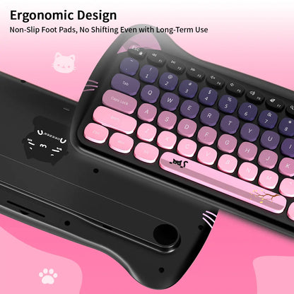 Mofii Adorable Cat-Themed Wireless Keyboard and Mouse Set - Ergonomic Design, Ambidextrous, US QWERTY, Optical Tracking