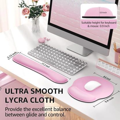 KTRIO Ergonomic Keyboard Wrist Rest and Mouse Pad with Wrist Rest Set, Memory Foam Wrist Support for Typing, Gaming, Office and Home Use, Pale Pink