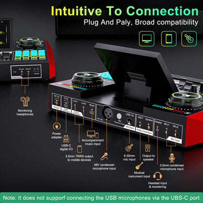 AY LIVE P15 Tenlamp G10-P15 Professional Sound Card Kit with Custom Sound Effects and Condenser Microphone for Live Streaming, Gaming, Vocals, Podcasting, Featuring 2-Stage Noise Cancellation and Computer Audio Mixer (Available as Single Card or Bundle)