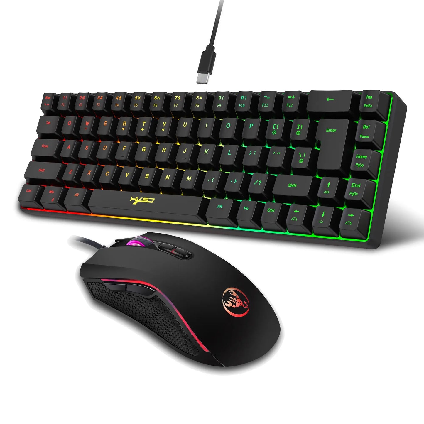 Hxsj-68 Key Wired Membrane Keyboard + Wired Mouse Set, Ideal for Gaming and Office Use, Durable Design for Daily Tasks