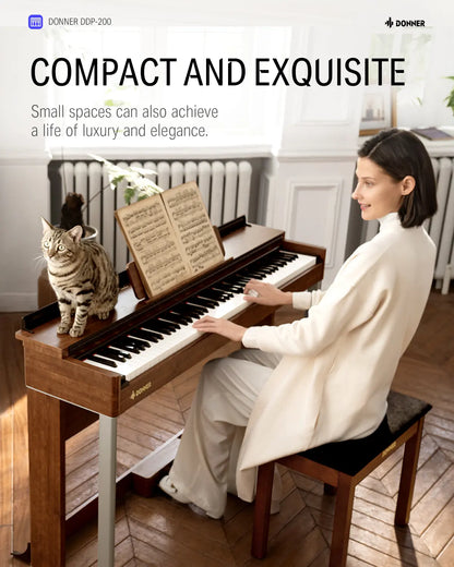 Donner DDP-200 Slim 88-Key Digital Piano - Professional Weighted Keyboard with LCD Screen & 12-Month Support