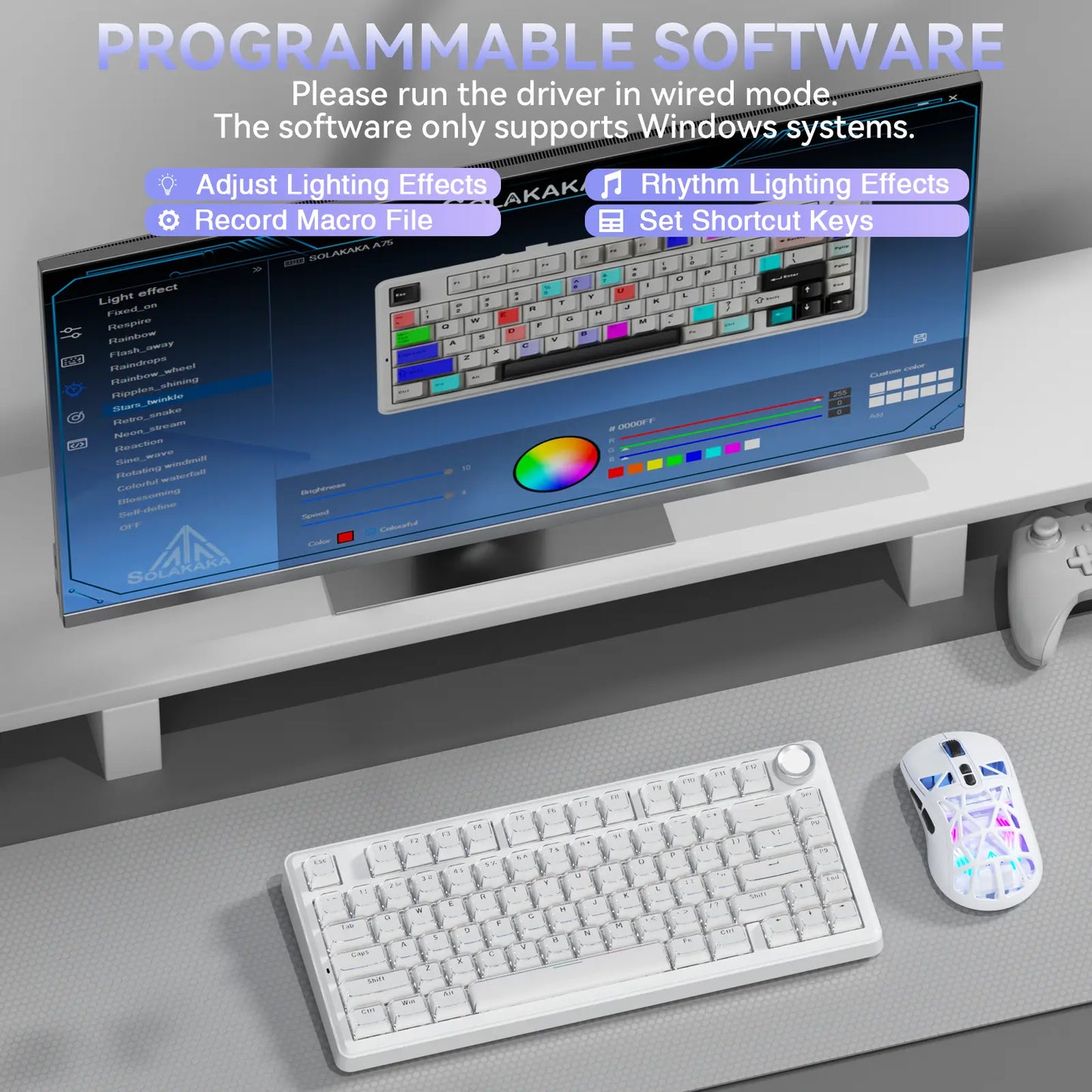 [New]Solakaka A75 Crystal White Wireless Keyboard, Cute RGB 75% Mechanical Keyboard, Tri-Mode Bluetooth/2.4G/Usb-C, Creamy Caramel Latte Linear Switch, Hot Swappable Aesthetic Keyboard for PC Mac Laptop,Back to School,Back to School Shopping