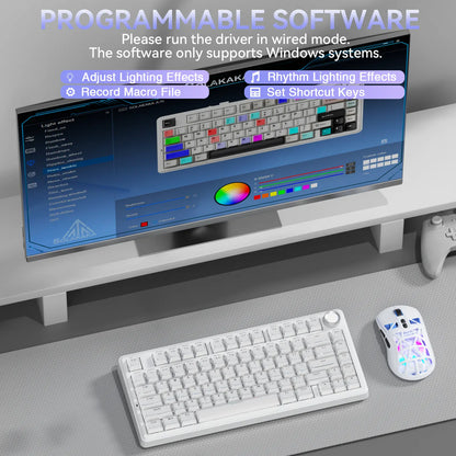 [New]Solakaka A75 Crystal White Wireless Keyboard, Cute RGB 75% Mechanical Keyboard, Tri-Mode Bluetooth/2.4G/Usb-C, Creamy Caramel Latte Linear Switch, Hot Swappable Aesthetic Keyboard for PC Mac Laptop,Back to School,Back to School Shopping