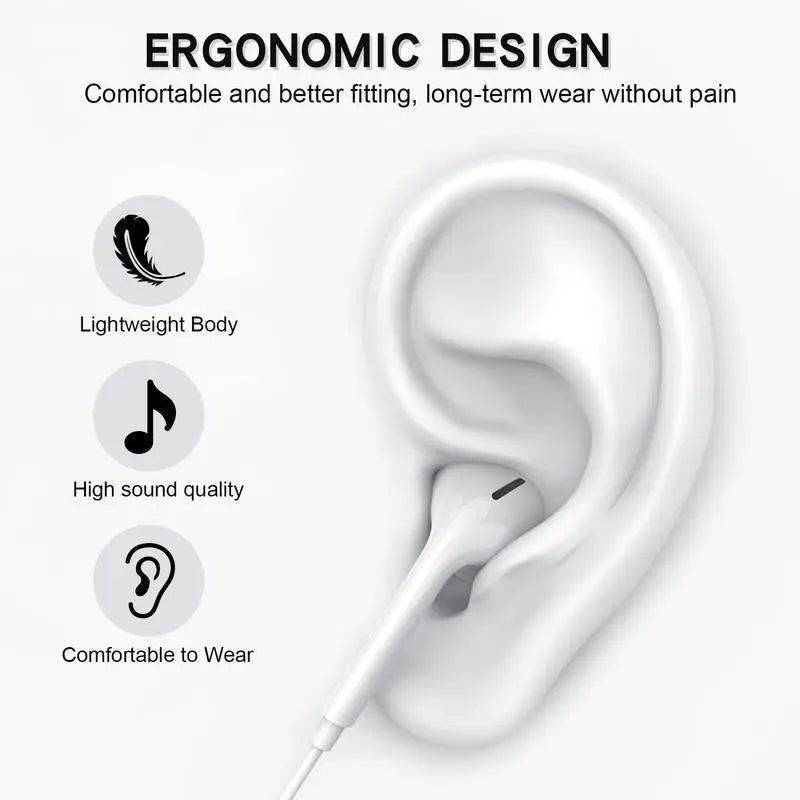 USB-C Earphones with Mic, Volume Control, Hifi Stereo - Compatible with Iphone 17/17 Pro/16/15, Samsung S25/S24/S23, Pixel 10/9, Oneplus & USB-C Phones