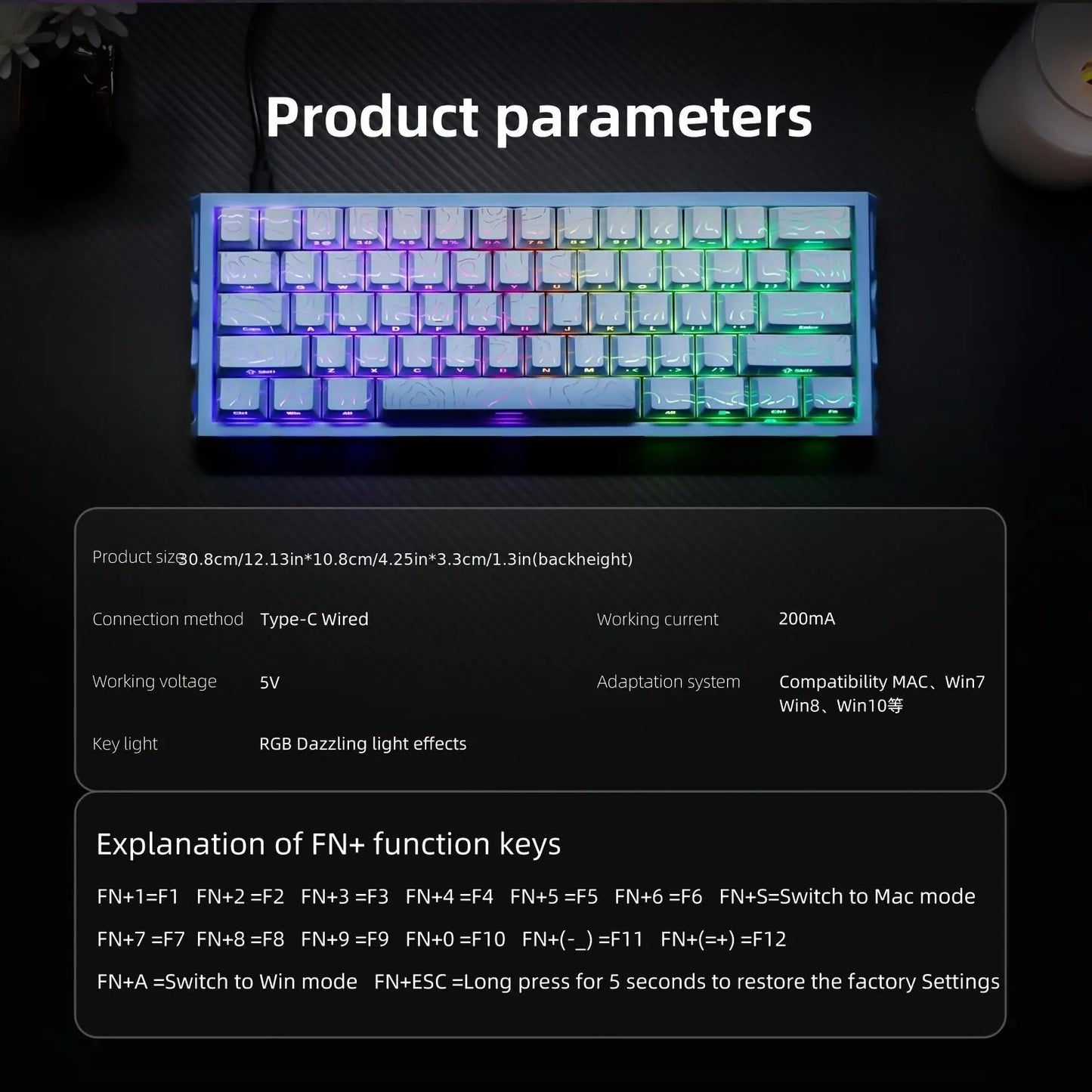60% Mechanical Keyboard, Fresh Blue Translucent Gasket Mount Hot-Swappable RGB Wired Gaming Keyboard with Red Switch, N-Key Rollover for Clean Aesthetic PC Setup, 60 Percent Keyboard Compact
