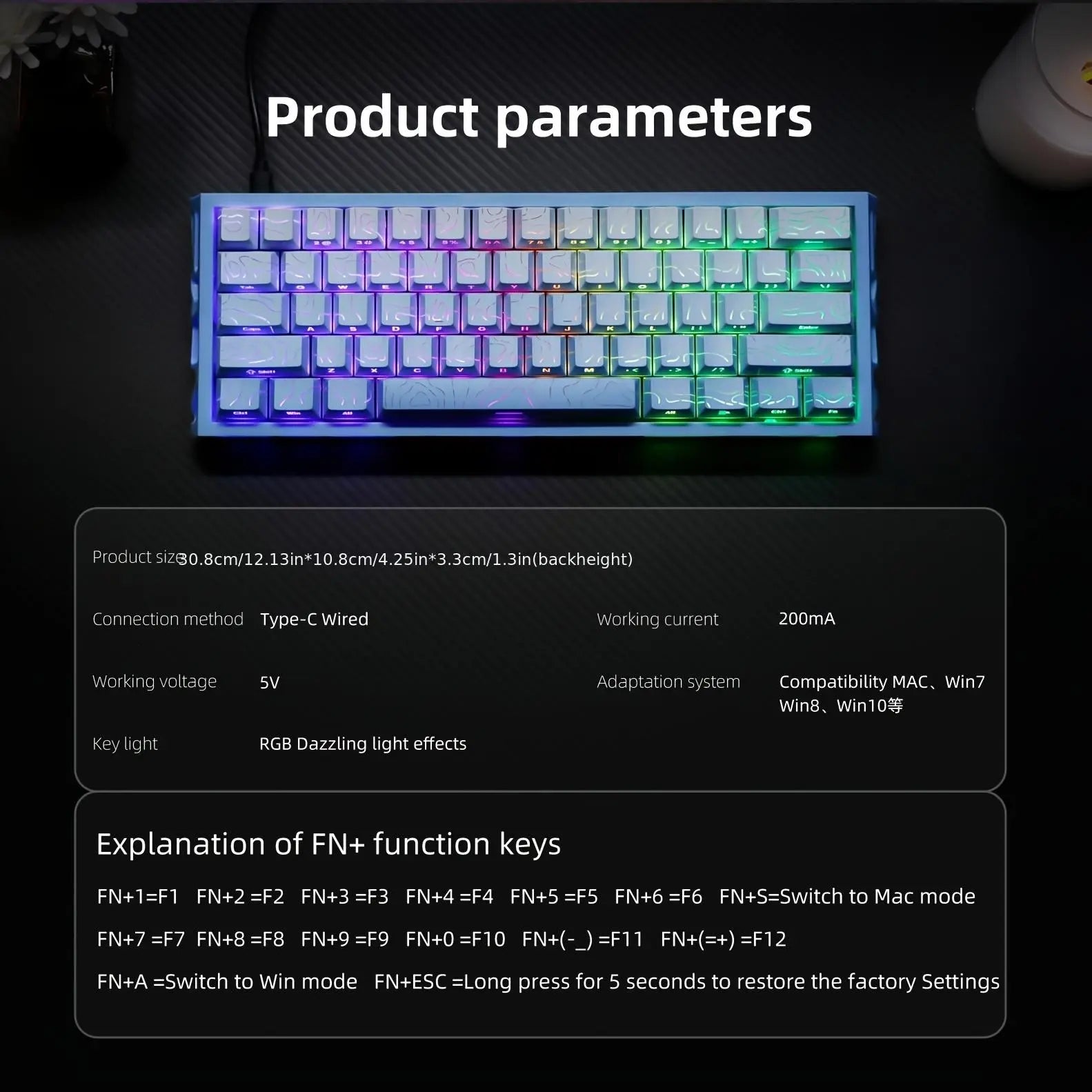 60% Mechanical Keyboard, Fresh Blue Translucent Gasket Mount Hot-Swappable RGB Wired Gaming Keyboard with Red Switch, N-Key Rollover for Clean Aesthetic PC Setup, 60 Percent Keyboard Compact