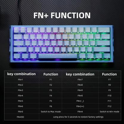 60% Mechanical Keyboard, Fresh Blue Translucent Gasket Mount Hot-Swappable RGB Wired Gaming Keyboard with Red Switch, N-Key Rollover for Clean Aesthetic PC Setup, 60 Percent Keyboard Compact