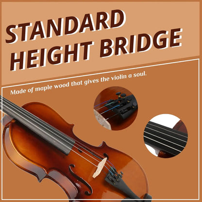 Violin 1/2 Size for Beginners, Set for Kids with Case, Rosin, Bow & Manual, Quarter Acoustic Violin Fiddle for Beginners Sohochic Tiktokshopbacktoschool
