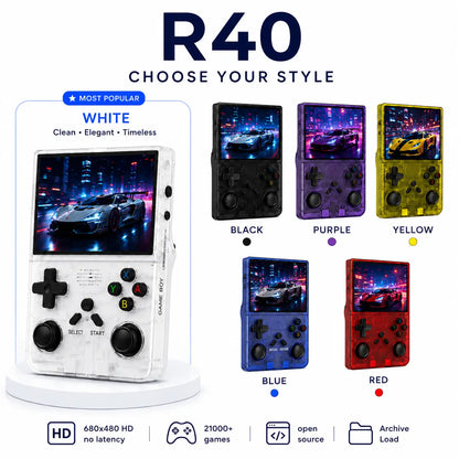 R40 Retro Handheld Game Console, Pre-Loaded Classic Games Plug & Play, Portable Pocket Video Game System, Nostalgic Arcade Gift for Kids & Adults