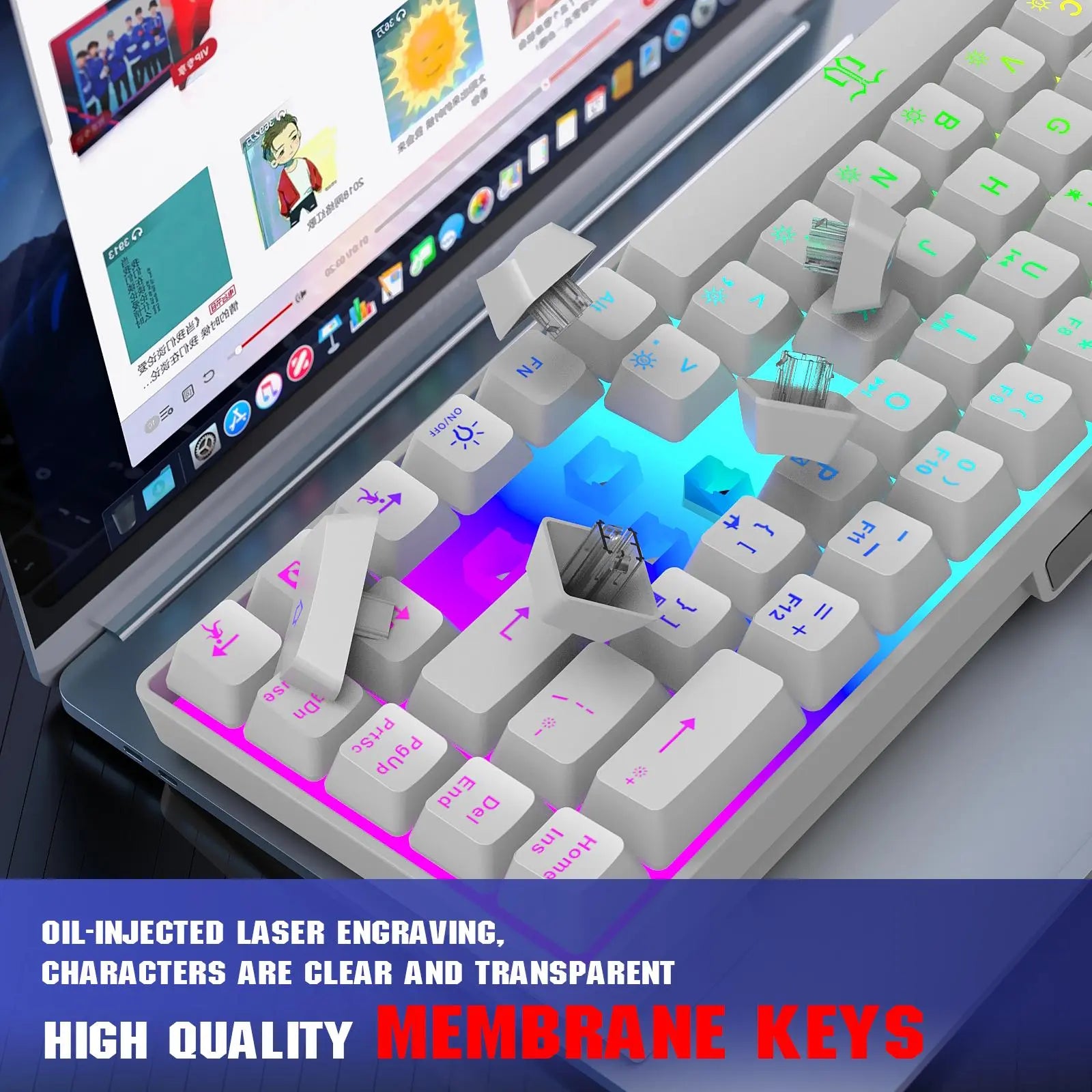 68 Keys 60% Gaming Keyboard, RGB Rainbow LED Backlit Mini Keyboard, Ergonomic Mechanical Feel Keyboard, Full Compatibility for Windows PC Laptop Compact