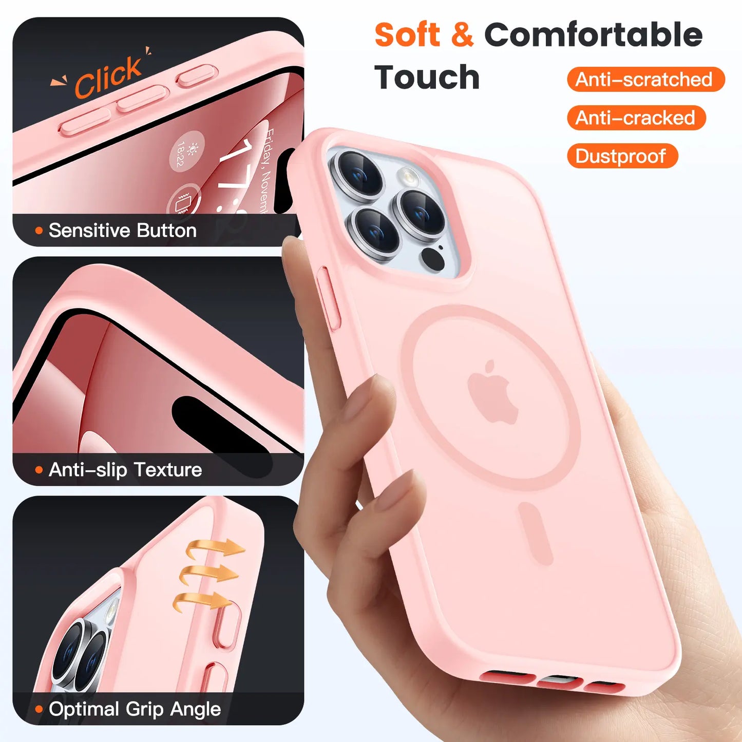 Puyateya Fashion Protective Magnetic Matte TPU Case with Magnetic Ring for Iphone 15/16/Pro/Pro Max, 3-Layer Shock TPU, Military Grade Anti-Drop, Anti-Scratch Translucent, Wireless Charge Compatible Phone Accessories