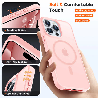 Puyateya Fashion Protective Magnetic Matte TPU Case with Magnetic Ring for Iphone 15/16/Pro/Pro Max, 3-Layer Shock TPU, Military Grade Anti-Drop, Anti-Scratch Translucent, Wireless Charge Compatible Phone Accessories