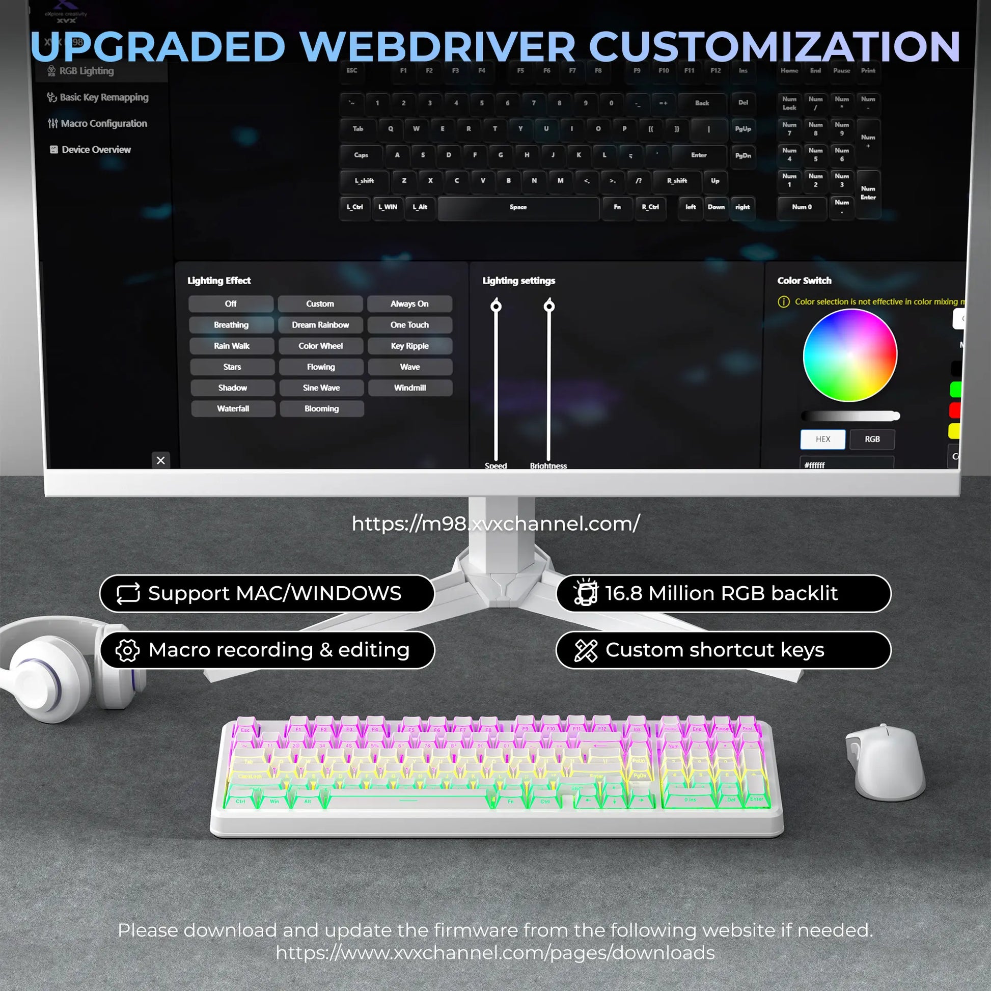 XVX M98 Tri-Mode Wireless Mechanical Keyboard with Number Pad, Bt5.0/2.4Ghz/Usb-C, Pre-Lubed Switches, Gasket Structure, Hot Swappable Custom Creamy Keyboard, 8000Mah, Gaming Keyboard, Office Keyboard, RGB Backlit, Keyboard for Work Tiktokshopbacktoschoo