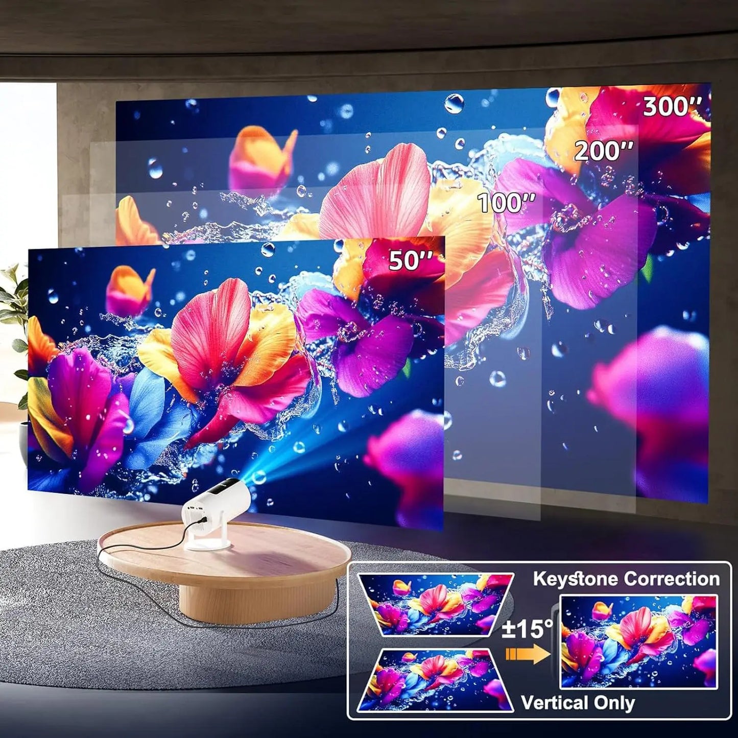 Mini Projector 350 ANSI Lumens, 720P Native Resolution with 4K Decoding | Android 13, Dual Wi-Fi 6, Bluetooth 5.2 | Auto Keystone Adjustment, 130" Screen for Home Cinema | Available in US Stock
