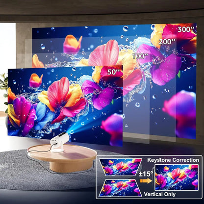 Mini Projector 350 ANSI Lumens, 720P Native Resolution with 4K Decoding | Android 13, Dual Wi-Fi 6, Bluetooth 5.2 | Auto Keystone Adjustment, 130" Screen for Home Cinema | Available in US Stock