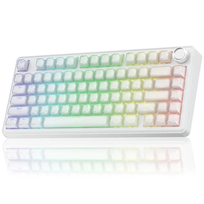 [New]Solakaka A75 Crystal White Wireless Keyboard, Cute RGB 75% Mechanical Keyboard, Tri-Mode Bluetooth/2.4G/Usb-C, Creamy Caramel Latte Linear Switch, Hot Swappable Aesthetic Keyboard for PC Mac Laptop,Back to School,Back to School Shopping