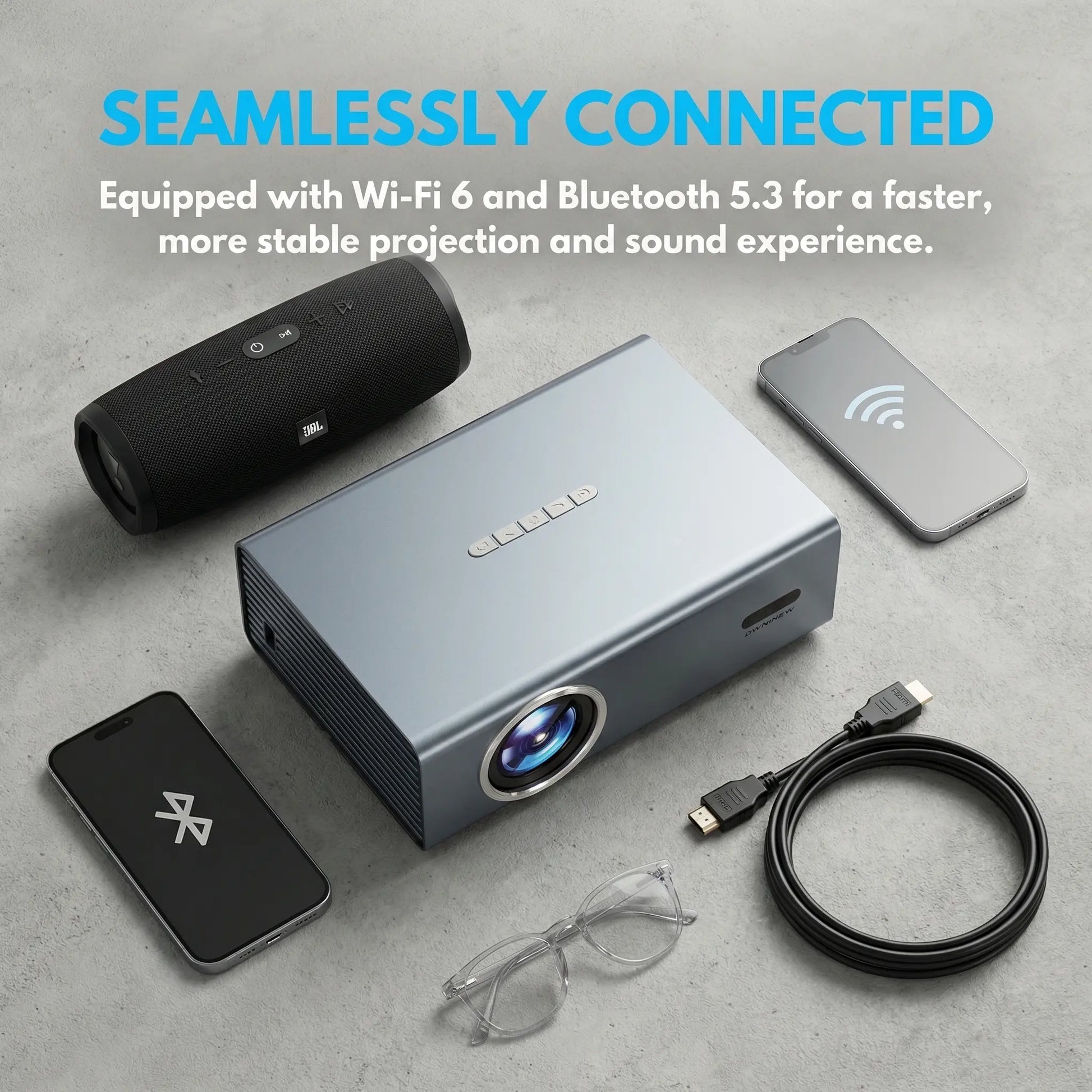 4K Smart Portable Projector, Summerwins Wifi 6 & Bluetooth 5.3 Projector with Auto Keystone Correction, Electric Focus, Built-In Speaker for Home Theater, Outdoor Movies & Gaming