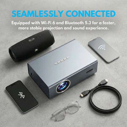 4K Smart Portable Projector, Summerwins Wifi 6 & Bluetooth 5.3 Projector with Auto Keystone Correction, Electric Focus, Built-In Speaker for Home Theater, Outdoor Movies & Gaming