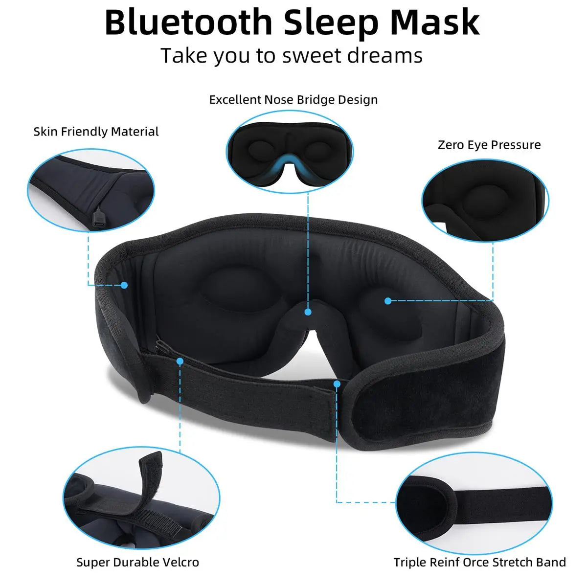 3D Bluetooth Sleep Mask Headphones for Insomnia, Morelax Adjustable 100% Blackout Wireless Eye Mask with Headphones, HD Stereo, Perfect for Home, Travel, Office, Yoga, Gift for Friends
