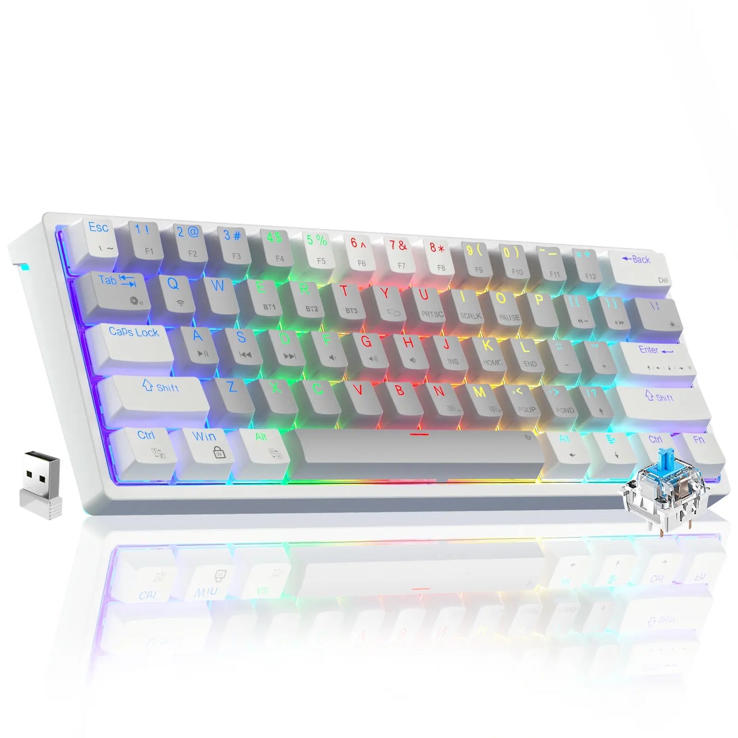 Solakaka SK961 Tri-Mode Wireless Mechanical Keyboard, 60% Compact RGB Gaming Keyboard with Bluetooth 2.4G USB-C, Affordable Programmable Keyboard for Gaming Office