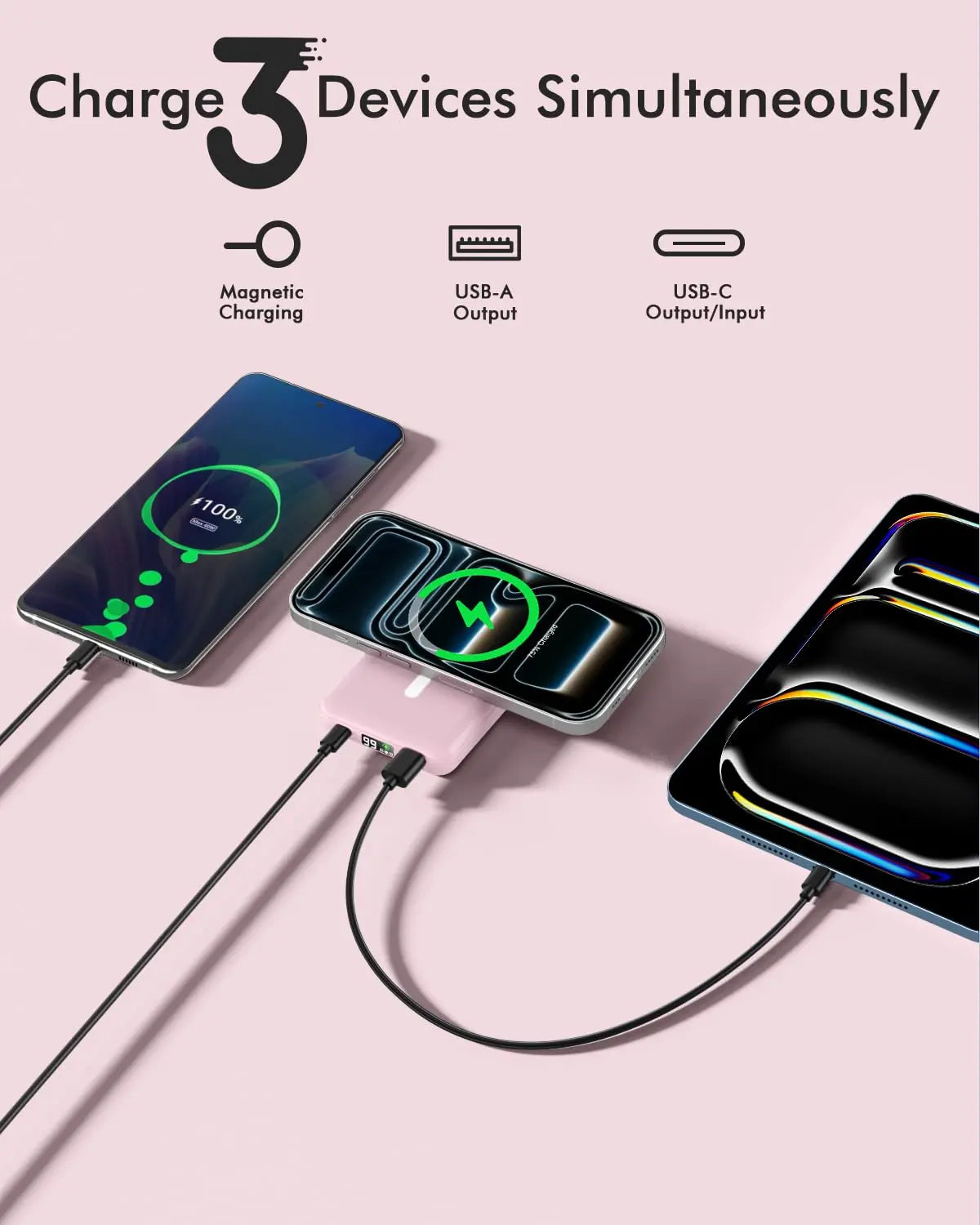 Podoru for Magsafe Power Bank, 10000Mah Magnetic Portable Charger with 22.5W PD Fast Charging USB-C Cable LED Display Wireless Battery Pack for Iphone 17/16/15/14/13/12 Series-Pink Easy Portability Fold Stand,Back to School,Back to School Haul