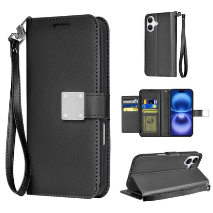 Premium Synthetic Leather Bi-Fold Wallet Case with Strap for Apple iPhone 16 - Stylish Credit Card Holder and Stand