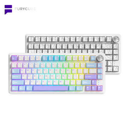 ZIFRIEND&FURYCUBE RX75 PRO Wireless Mechanical Creamy Keyboard,Tri-Mode Type-C/2.4G/Bluetooth Music Rhythm Sync RGB Backlight Keyboard,Multimode Gaming Keyboard for Gaming, Office, Career Women,Multimedia Roller Key