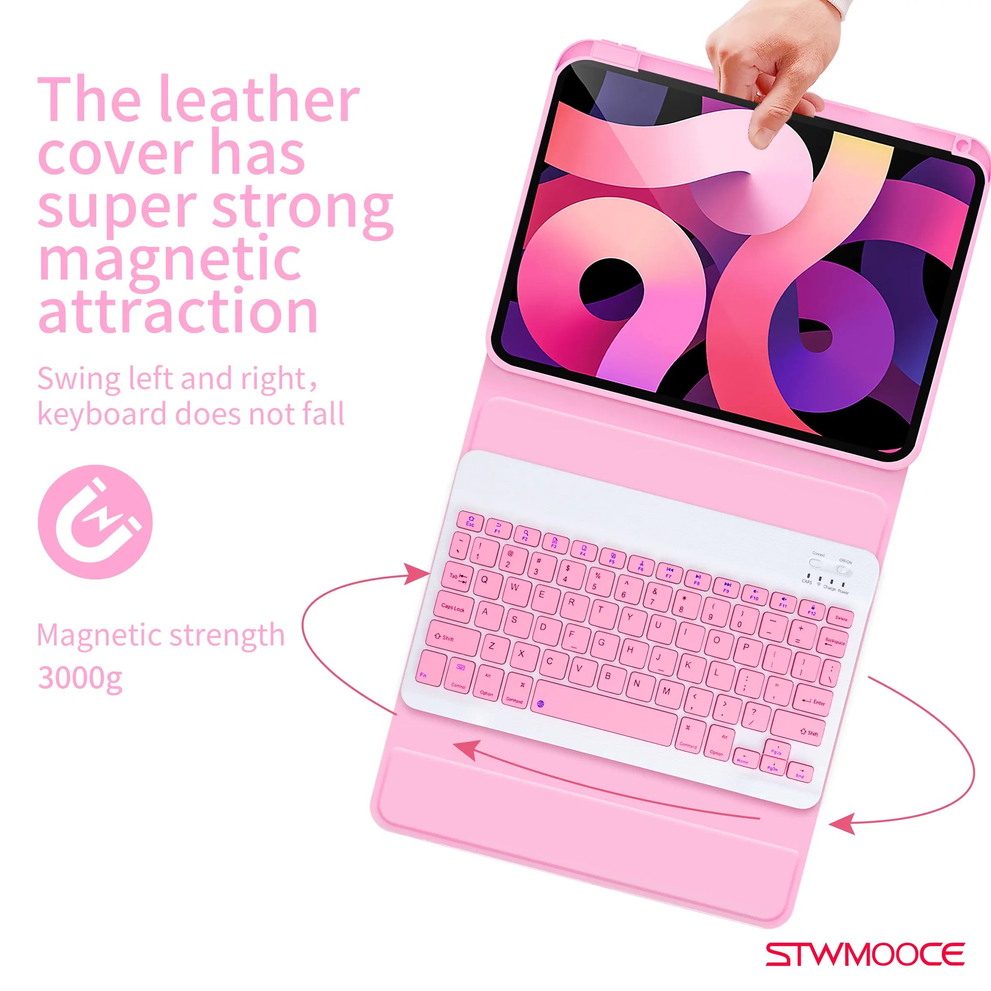 STWMOOCE Ipad Case with Wireless Keyboard, Detachable Tablet Bluetooth Keyboard Magnetic Cute Case for 10.2-Inch Ipad 7/8/9Th, 10.9/11-Inch Ipad 10Th/A16, Ipad Air 4/5Th, 11-Inch Ipad Air M2/M3/M4, Ipad Pro 11-Inch 1/2/3/4Th Gen, Pencil Holder Pink Cover