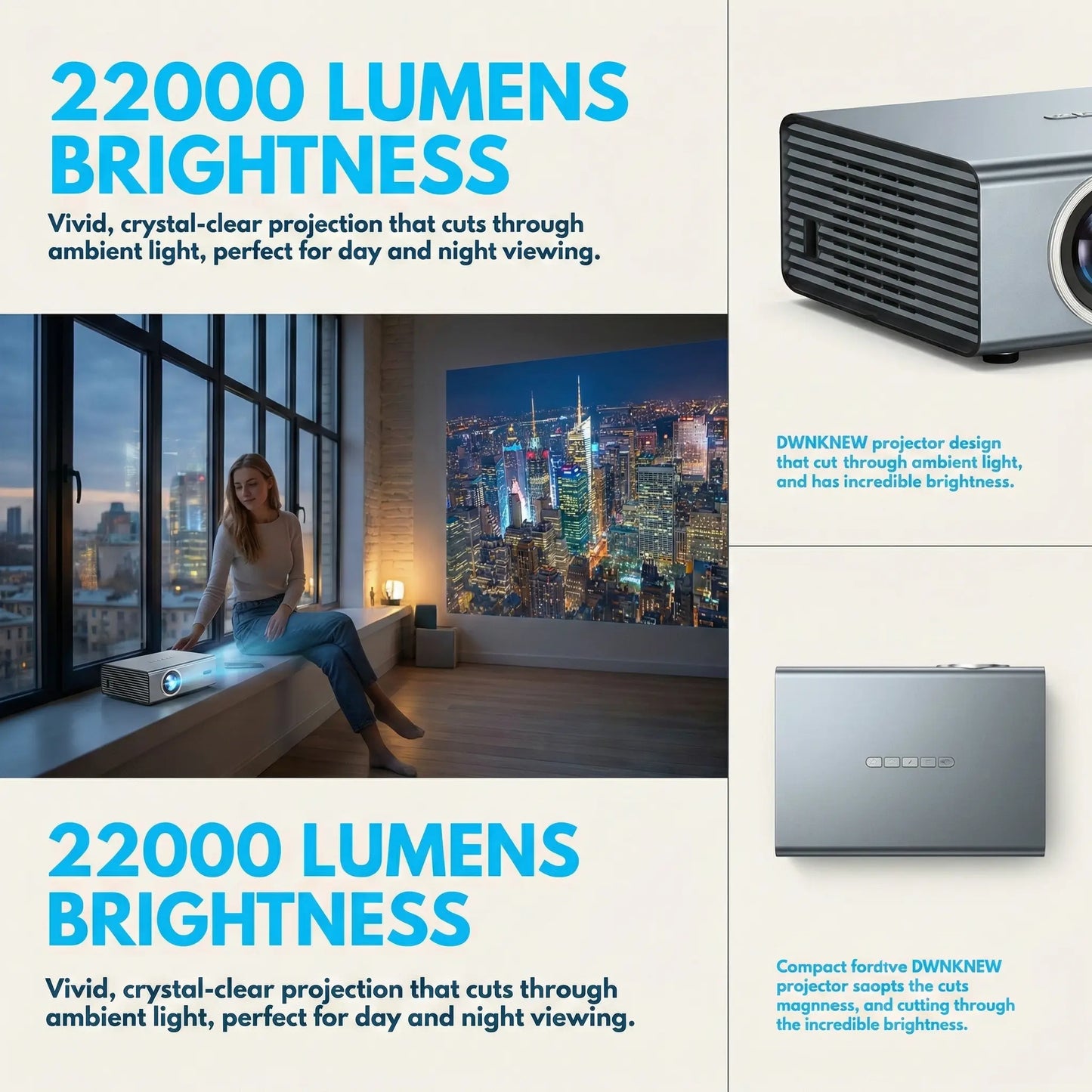 4K Smart Portable Projector, Summerwins Wifi 6 & Bluetooth 5.3 Projector with Auto Keystone Correction, Electric Focus, Built-In Speaker for Home Theater, Outdoor Movies & Gaming