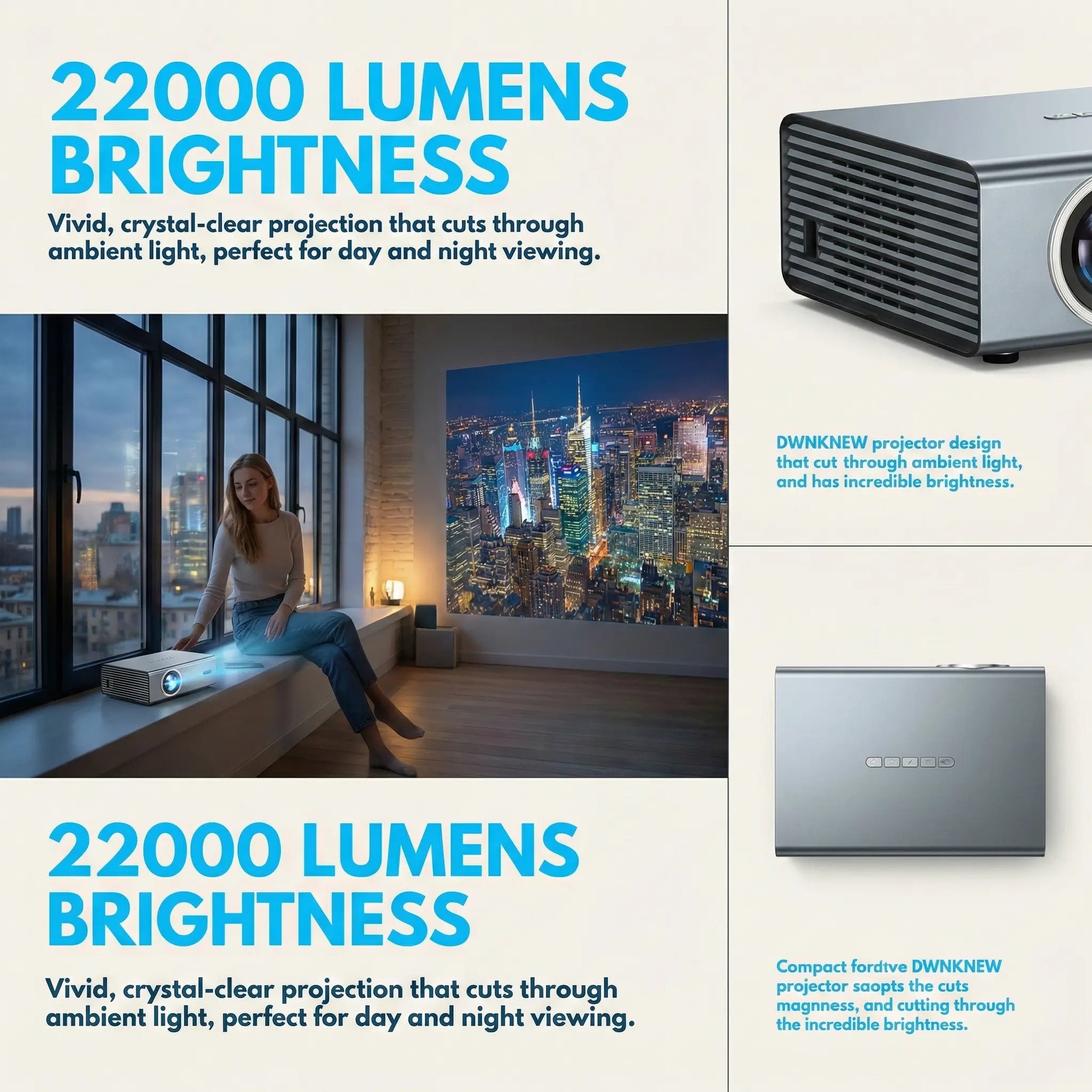 4K Smart Portable Projector, Summerwins Wifi 6 & Bluetooth 5.3 Projector with Auto Keystone Correction, Electric Focus, Built-In Speaker for Home Theater, Outdoor Movies & Gaming