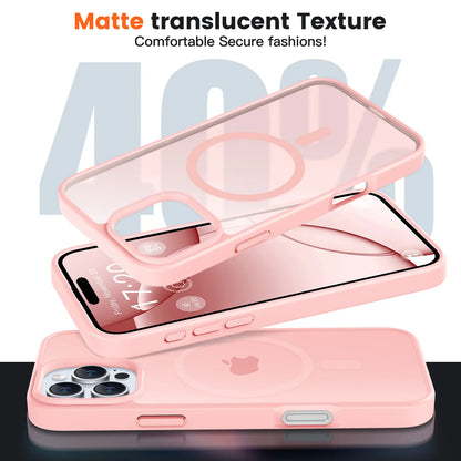 Puyateya Fashion Protective Magnetic Matte TPU Case with Magnetic Ring for Iphone 15/16/Pro/Pro Max, 3-Layer Shock TPU, Military Grade Anti-Drop, Anti-Scratch Translucent, Wireless Charge Compatible Phone Accessories