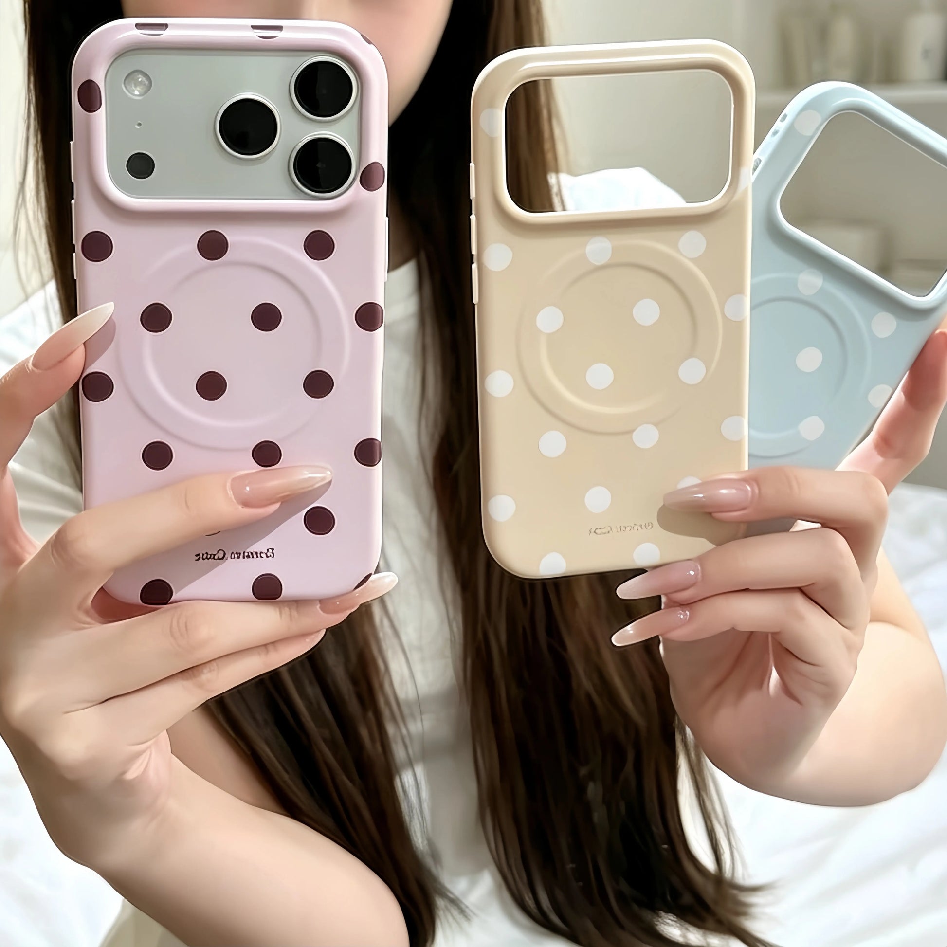 Magnetic Polka Dot Phone Case for Iphone 17 Pro Max, 16 Plus, 15, 14, 13 - Compatible with Magsafe,Matte Slim Durable, Shockproof Handheld Cellphone Devices Cover,Aesthetic Protective Phone Cover for Women Girl
