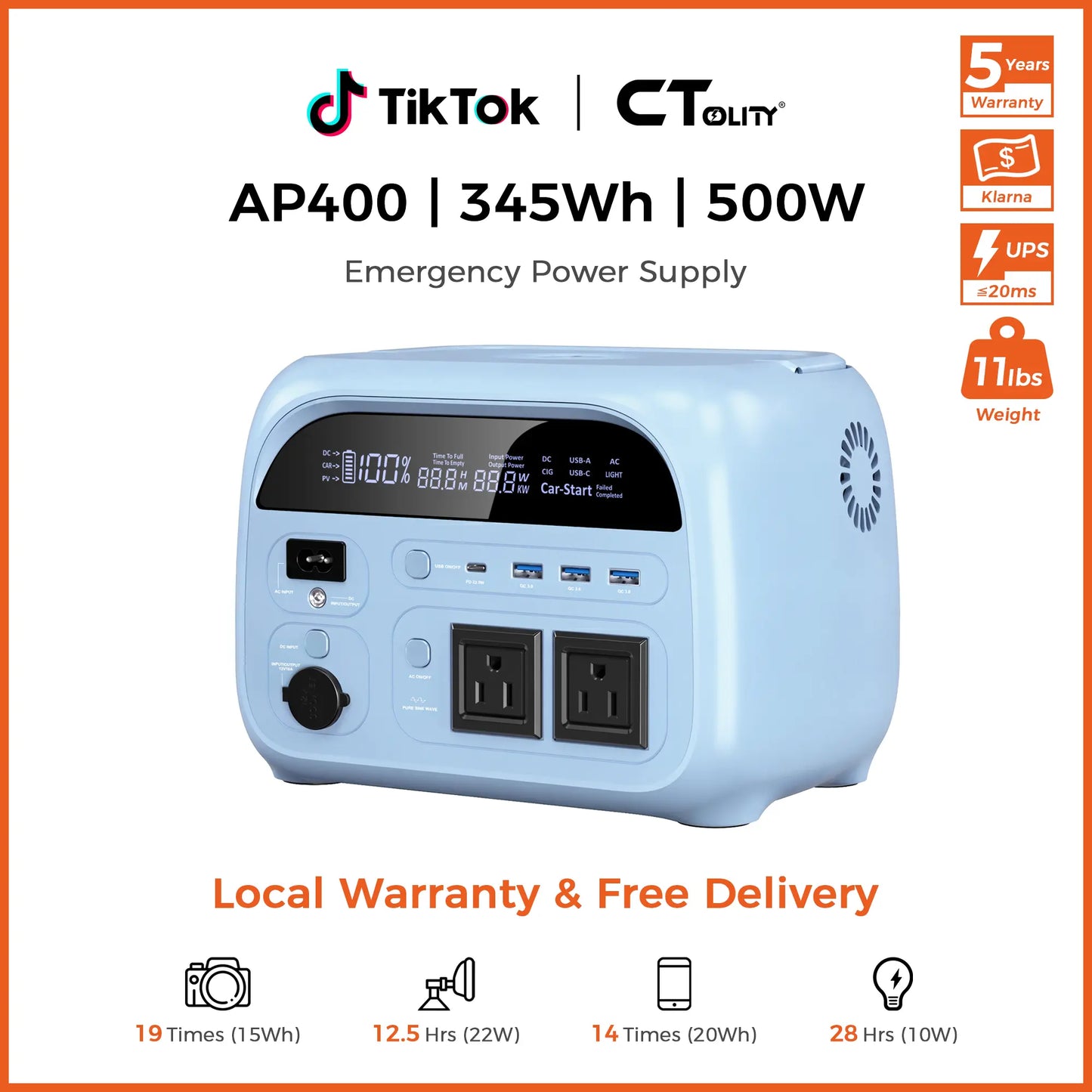 [Summerfinds]Ctolity AP400 Soft Pink 500W 346Wh Portable Power Station Solar Generator - Fast-Charging Backup Battery for Home Emergencies, Camping, Phone Power Needs,Back to School Tiktokshopbacktoschool,Back to School,Back to School Haul