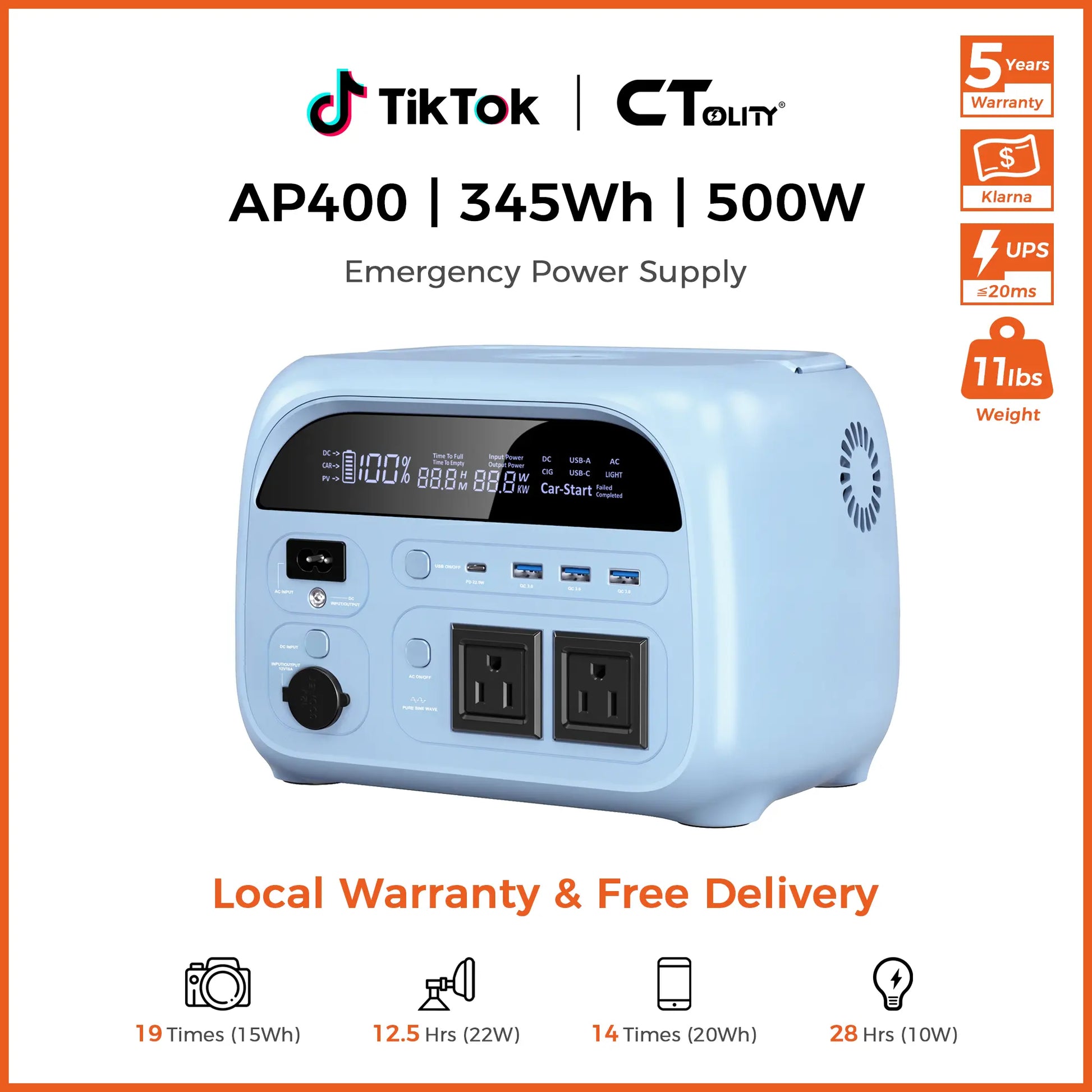 [Summerfinds]Ctolity AP400 Soft Pink 500W 346Wh Portable Power Station Solar Generator - Fast-Charging Backup Battery for Home Emergencies, Camping, Phone Power Needs,Back to School Tiktokshopbacktoschool,Back to School,Back to School Haul