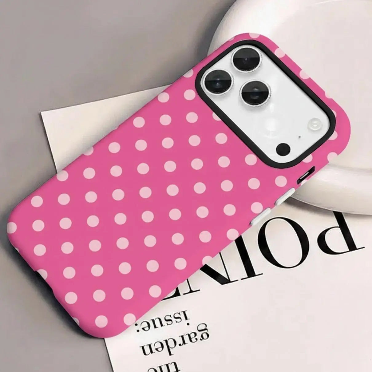 Preppy Hot Pink Polka Dot Phone Case, Cute Coquette Aesthetic Phone Cover,Hot Pink & Light Pink Polka Dot Aesthetic Iphone Case for Iphone 17 16 15 14 13 12 11 Pro Max & Samsung 22-26Galaxy